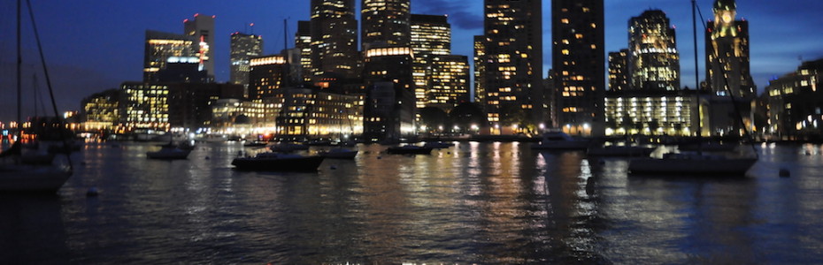 Boston Financial Center at night