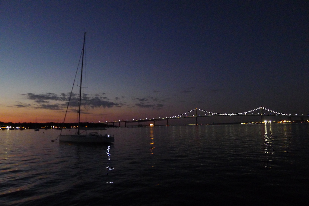 New England July 2016 Newport Bridge by night