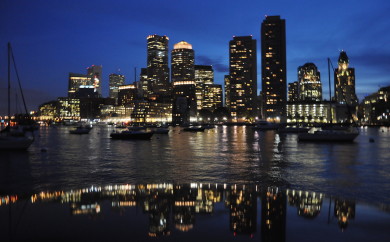 Boston Financial Center at night