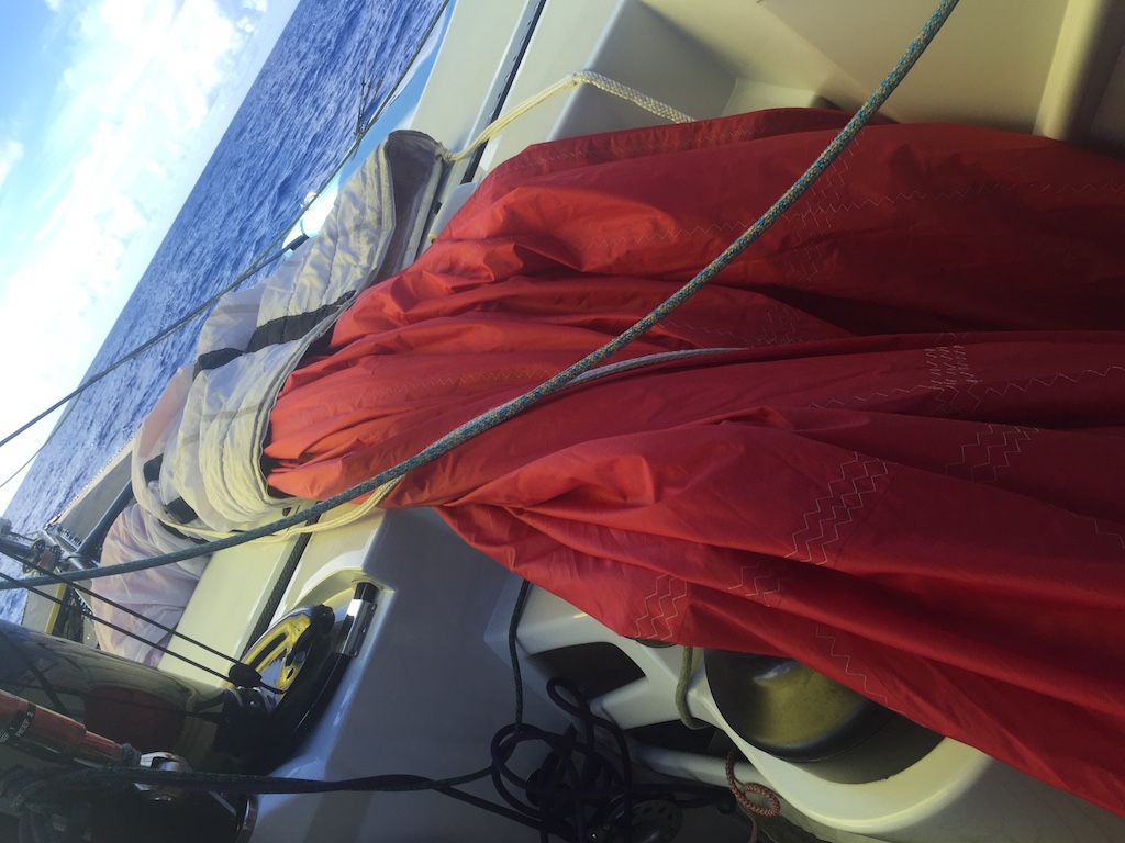 Red spinnaker down